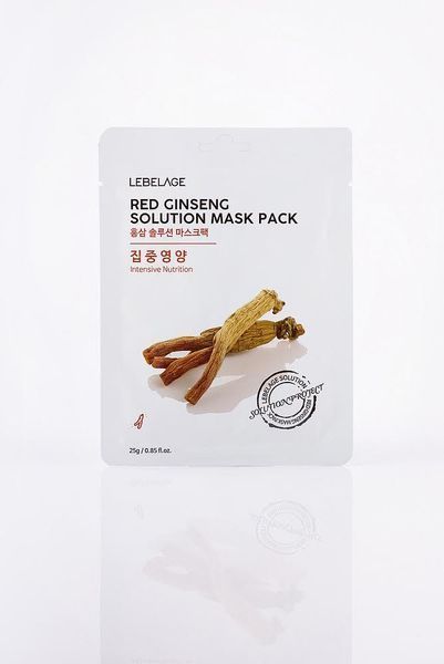 Тканинна маска для обличчя з екстрактом женьшеню LEBELAGE RED GINSENG SOLUTION MASK 08990 фото