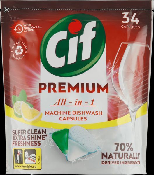Таблетки для посудомоечных машин Cif Premium All in One 34 шт моющее средство для ПММ 11033 фото
